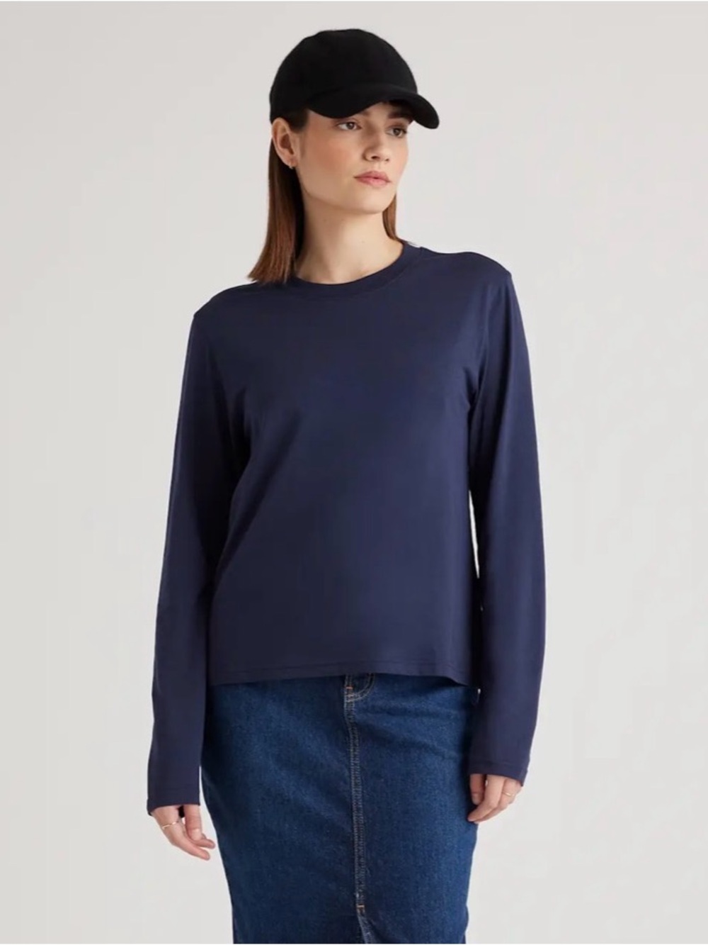 Cotton Modal relaxed, longsleeve tee/ Navy/ Medium - Picture 2 of 8